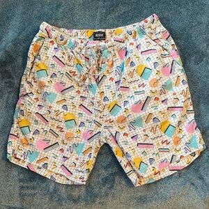 Super Massive Volleyball Shorts with bright geometric print drawstring waste